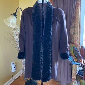 Brown faux fur wool coat